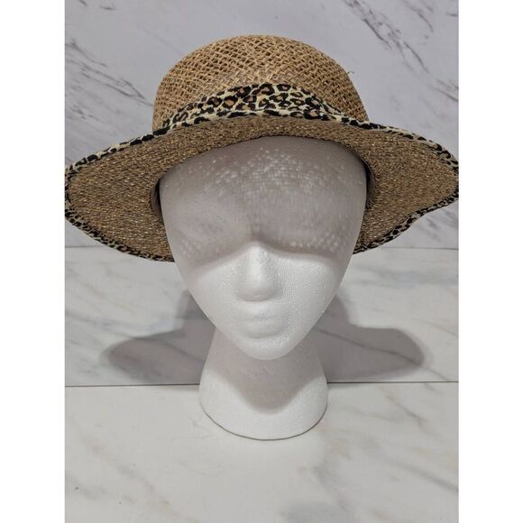 Unbranded Women's Tan & Black Leopard Print Trim & Band Natural Straw Fiber Hat - Picture 6 of 6